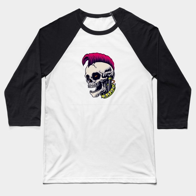 Steampunk Scull Head Baseball T-Shirt by Cool Abstract Design